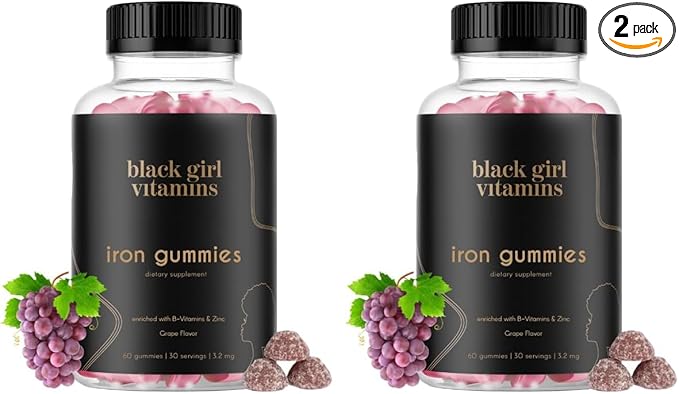 Black Girl Vitamins - Iron Gummies (20 mg), Supports Iron Deficiency & Anemia, Gluten-Free, Gelatin Free, Made in The USA (Grape, 60 Count) 30 Day Supply (Pack of 2)