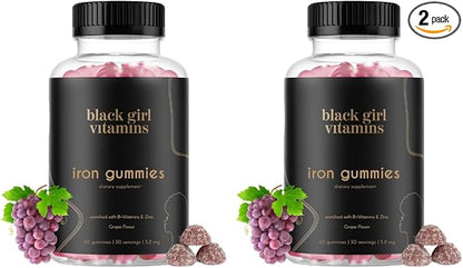 Black Girl Vitamins - Iron Gummies (20 mg), Supports Iron Deficiency & Anemia, Gluten-Free, Gelatin Free, Made in The USA (Grape, 60 Count) 30 Day Supply (Pack of 2)
