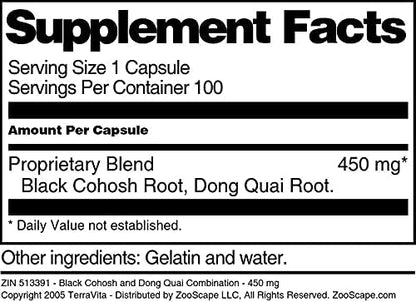 Black Cohosh and Dong Quai Combination - 450 mg (100 Capsules, ZIN: 513391)