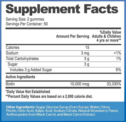 Biotin 10,000mcg Gummies for Hair Growth, Skin & Nails (100 Count) - 2x Maximum Strength Biotin Vitamins for Women & Men - Gluten-Free, Vegan, Non-GMO, Great Tasting Strawberry Flavor - 100 Gummies