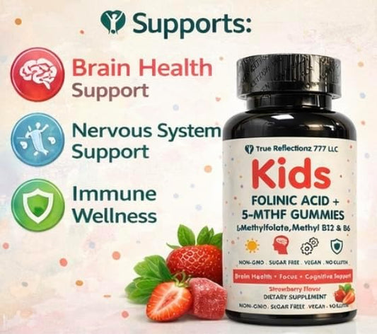 Folinic Acid Gummies for Kids & Adults – with L-Methylfolate Methyl B12, P5P B6, Magnesium Glycinate, Vitamin D3 & C Methylated Folate Support for Brain,Focus, Mood & Cellular Health – 5-MTHF