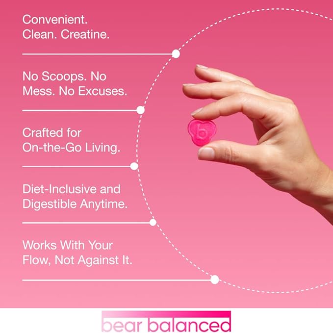 Bear Balanced Creatine Gummies for Men & Women - Creapure® Creatine Monohydrate, L-Theanine, L-Tyrosine & B12 for Muscle Growth, Strength, Focus, Energy & Health - Low Calorie, Sugar-Free, & Vegan