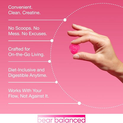 Bear Balanced Creatine Gummies for Men & Women - Creapure® Creatine Monohydrate, L-Theanine, L-Tyrosine & B12 for Muscle Growth, Strength, Focus, Energy & Health - Low Calorie, Sugar-Free, & Vegan