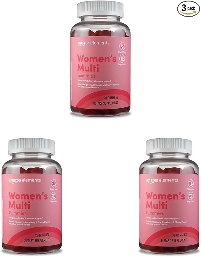 Amazon Elements - Adult Women’s Organic Multivitamins, 90 Gummies (30 Servings), Vegetarian, Gluten Free (Previously Revly) (Pack of 3)