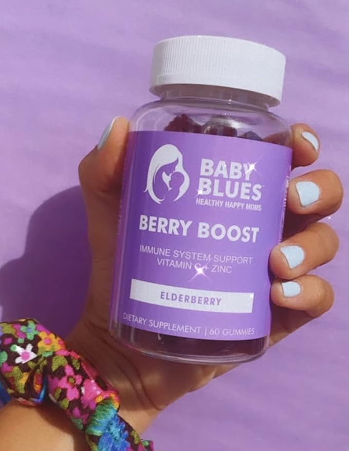 Baby Blues Berry Boost for Moms, Immunity Elderberry Gummies Immune Support Supplement with Vitamin C and Zinc for Adults, Non-GMO Immune System Vitamins Booster Vegan Gluten Free Gummies, 60pcs