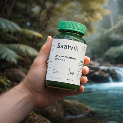Saatvik Zero Sugar Ashwagandha & Vitamin D Gummy - 60 Count - Mixed Berry, KSM-66, Vegan, Plant Based, Non-GMO, Gluten-Free & Gelatin Free Relax. Restore. Unwind, Pack of 1