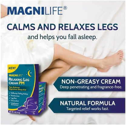MagniLife Relaxing Leg Cream PM, 4 Oz Jars (2 Pack), Homeopathic Nighttime Pain Reliever & Sleep Aid with Lavender & Magnesium, Non-Greasy Deep Penetrating Cream for Restless Legs & Discomfort
