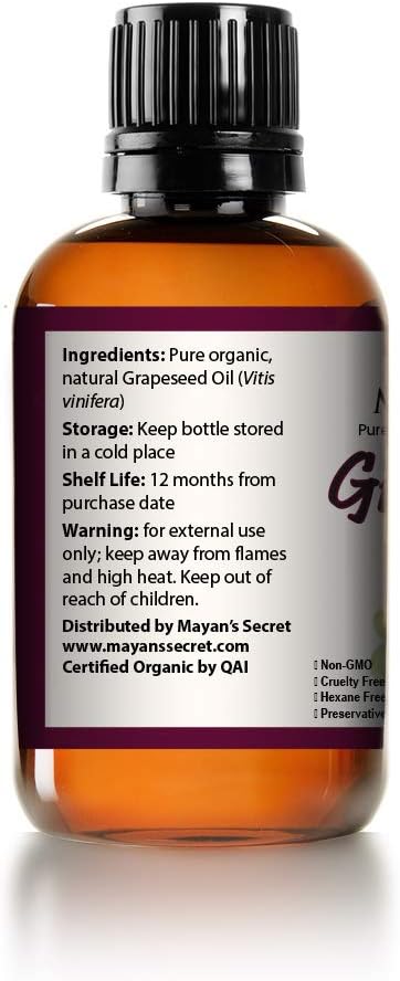 USDA Certified Organic GRAPESEED Oil Anti-Aging MOISTURIZER - Facial Cleanser | Unrefined, Cold Pressed | Essential to Reduce Skin Wrinkles and Stretch Marks | Dandruff Remover