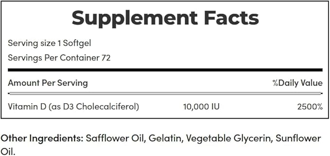 Nature's Bounty, Ultra Strength D3-10,000 IU, 72 Softgels (2pack)