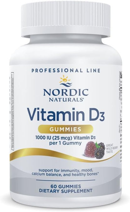 Nordic Naturals Pro Vitamin D3 Gummies, Wild Berry - 60 Gummies - 1000 IU Vitamin D3 - Great Taste - Healthy Bones, Mood & Immune System Function - Non-GMO - 60 Servings