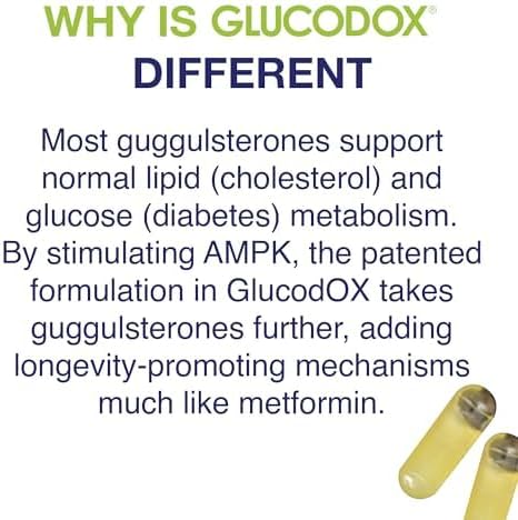 GlucodOX AMPK Activator Supplement – AMPK Enzyme, Metabolism Booster, Guggul Supplement for Body Management & Longevity – Vegan Metabolic Support - 30 Day Supply (60 Capsules)