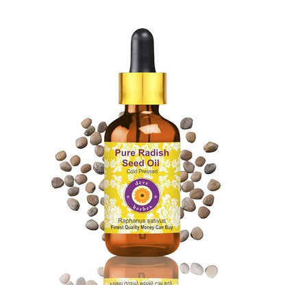 Deve Herbes Pure Radish Seed Oil (Raphanus sativus) with Glass Dropper Cold Pressed 100ml (3.38 oz)