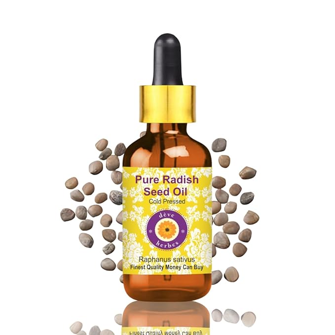 Deve Herbes Pure Radish Seed Oil (Raphanus sativus) with Glass Dropper Cold Pressed 5ml (0.16 oz)