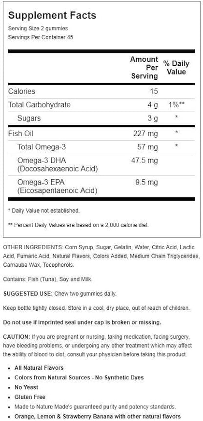 Fish Oil Gummies, 90 Softgels, with Heart-Healthy Omega 3s 57 mg, in Strawberry, Lemon, & Orange