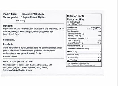 Korean Collagen Jelly Sticks - 25 Blueberry Flavored Marine Collagen Peptide Snacks for Anti-Aging- Collagen Protein Sugar-Free, Travel Packs for Hair & Nail Strength