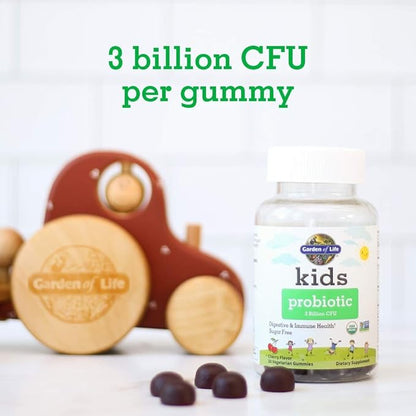 Garden of Life Kids Probiotic 3 Billion CFU, Cherry Flavor Gummies - Sugar Free Once Daily Probiotics for Kids, Children's Digestive & Immune Health, 30 Vegetarian Gummies, (Pack of 2)