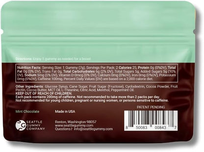 SGC Highest Concentration 100 mg Caffeine per Gummy, 2 Gummies per Pack, 12-Pack Mocca Shots Mint Chocolate Plant-Based Instant Energy with Herbal Nootropics