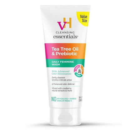 vH Essentials Daily Feminine Wash - 10 Fl Oz - Odor Eliminating Vaginal Wash with Tea Tree Oil, Prebiotics and Cranberry, gentle cleanser + pH balancing