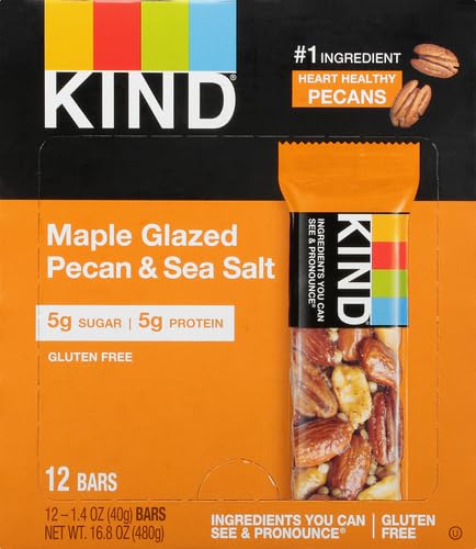 KIND Nut Bars,Maple Glazed Pecan & Sea Salt,Healthy Snacks,Gluten Free,Low Sugar,5g Protein,(Pack of 24)