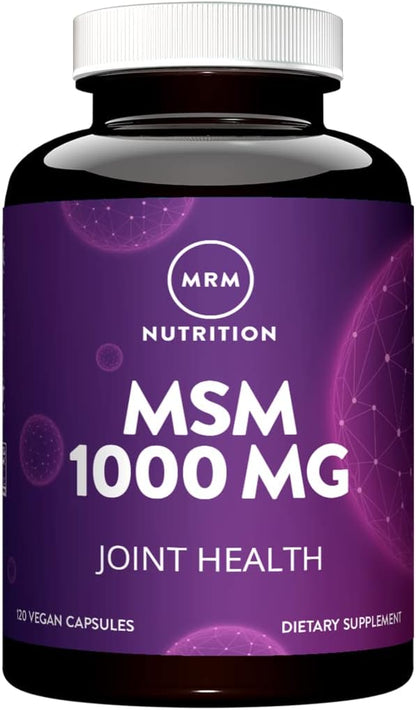MRM Nutrition MSM 1000mg | Pure Methyl-sulfonyl-methane Capsules | Joint, Hair, Skin & Nail Support | Bioavailable Sulfur Supplement | Vegan + Gluten-Free | 120 Servings