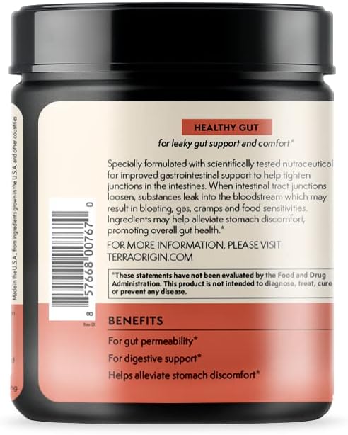 TERRA ORIGIN Healthy Gut Watermelon | 30-Servings with L-Glutamine, Zinc, Glucosamine, Slippery Elm Bark, Marshmallow Root and More!