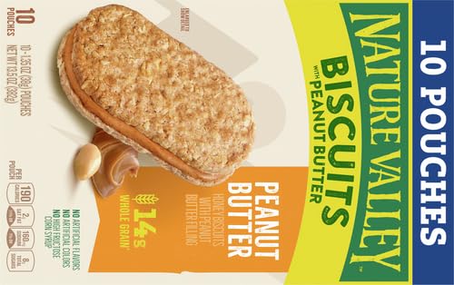 Nature Valley Biscuit Sandwiches, Peanut Butter, Snack Bars, 10 Bars, 13.5 oz (Pack of 2)