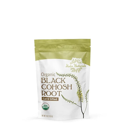 Halo Naturals Organic Black Cohosh Root Cut & Sifted, 4 Ounces (Cimicifuga racemosa) USDA Certified | Resealable Pouch| Packaged in The USA