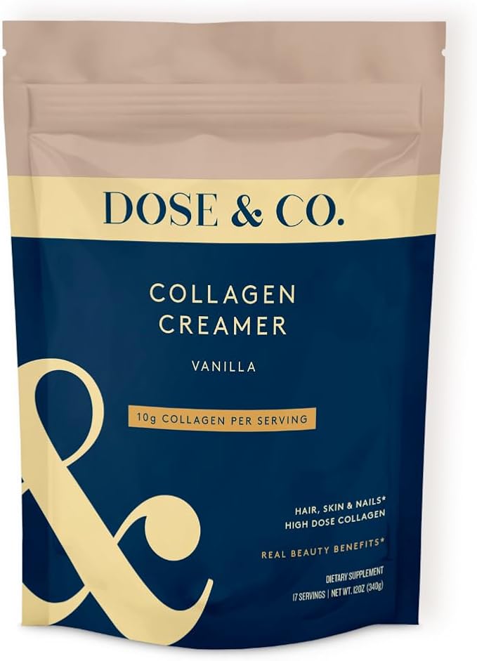 DOSE & CO. Vanilla Collagen Creamer Powder, 12 Oz | Hydrolyzed Bovine Collagen Type I & III with 11g Protein per Serving | Supports Hair, Skin & Nails | High Bioavailability, Non-GMO, Gluten Free