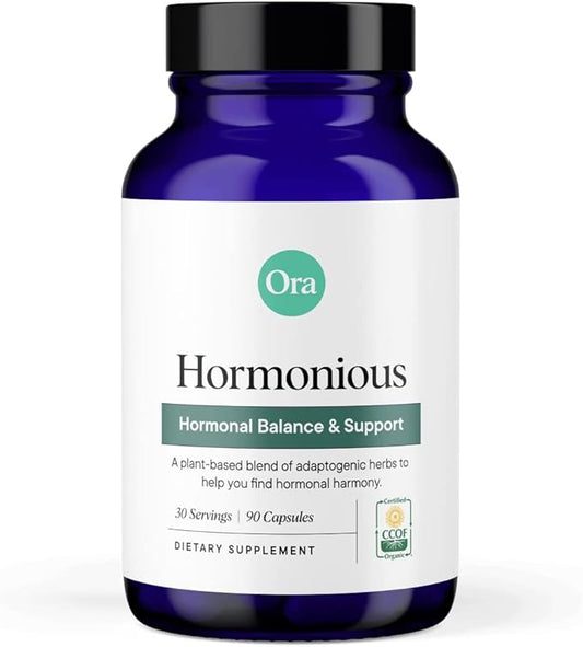 Ora Organic Natural Hormone Balance Supplement & Hormonal Acne Relief for Women - Support Skin, Mood, Energy, PMS & Menopause - Ashwagandha, Maca, Burdock Root, Cordyceps & VIT C - 90 Capsules