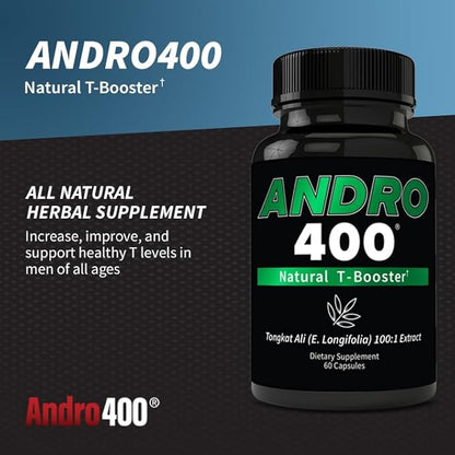 Andro400 Natural T Booster Supplements for Men – Traditional Tongkat Ali (Eurycoma Longifolia) 100:1 Extract – Herbal Formula for Energy, Stamina, & Metabolic Support – 1 Pack, 60 Capsules