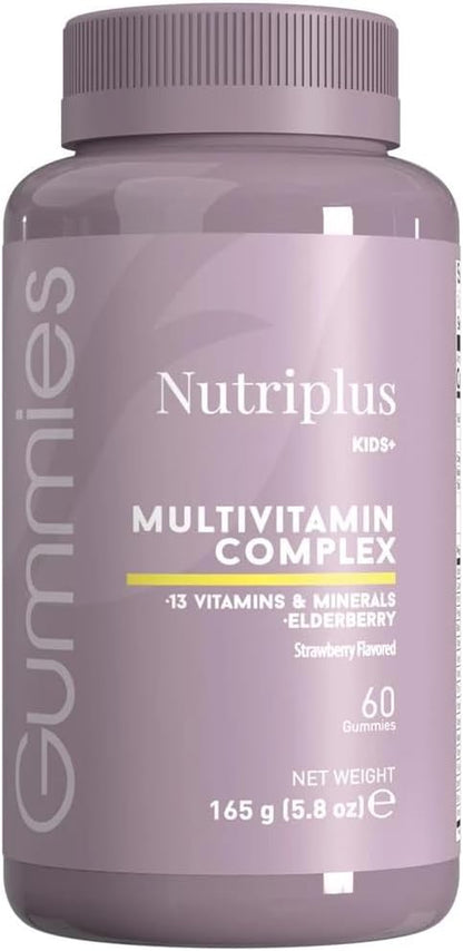 FARMASi Nutriplus Kids Multivitamin Gummies, 13 Vitamins and Minerals with Elderberry Extract, Strawberry Flavor, Vegan Gelatin Free, 60 Gummies, 5.8 oz