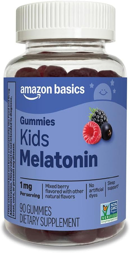 Amazon Basics Kids Melatonin 1 mg Dietary Supplement Gummies 90 Count