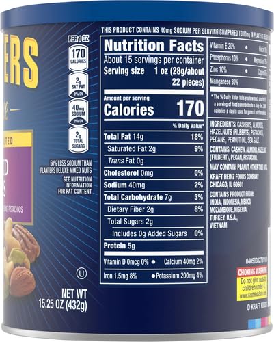 PLANTERS Deluxe Lightly Salted Mixed Nuts, Party Snacks, Plant-Based Protein 15.25oz (1 Canister) (Pack of 2)