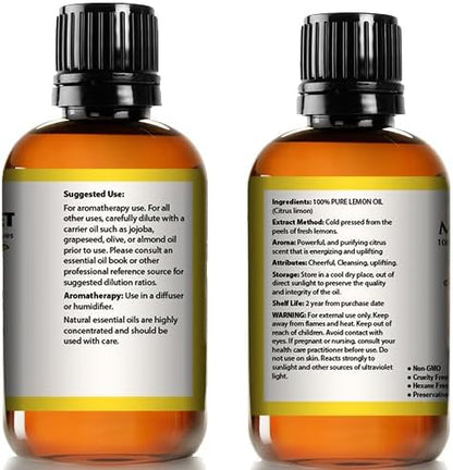 Pure Carrier and Essential Oils for Skin Care, Hair, Body Moisturizer for Face-Anti Aging Skin Care (Lemon Oil, 4oz)