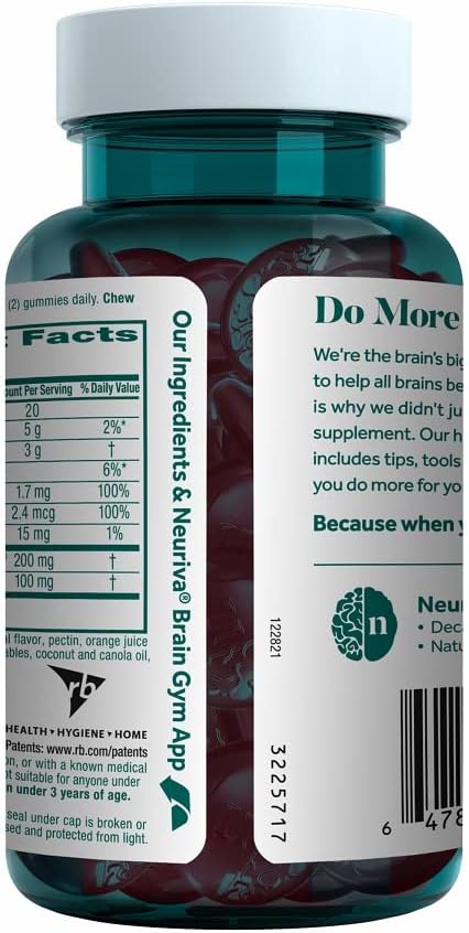 NEURIVA Plus Decaff 50ct Strawberry Gummy (2 Pack) Nootropic Brain Supplement for Memory, Focus & Concentration & Cognitive Function, Clinically Tested NeuroFactor, Phosphatidylserine, Vitamins B6 B12