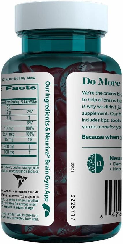 NEURIVA Plus Decaff 50ct Strawberry Gummy (2 Pack) Nootropic Brain Supplement for Memory, Focus & Concentration & Cognitive Function, Clinically Tested NeuroFactor, Phosphatidylserine, Vitamins B6 B12