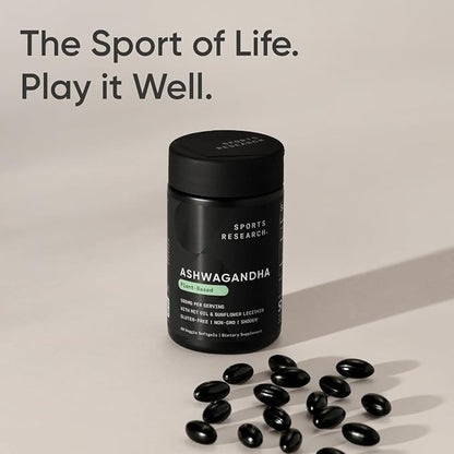 Sports Research® Ashwagandha Softgels with Coconut MCT Oil - Natural Adaptogen Made with Shoden® Ashwa for Relaxation, Calm & Sleep Support - Gluten Free & Vegan Friendly - 60 Count