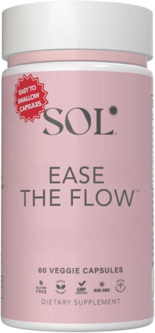 Ease the Flow - PMS Support, Menstrual Relief, PMDD Supplements, Period Relief Products, Eases Bloating & Mood Swings, Vitamins B6 & B8, 60 Easy-to-Swallow Capsules