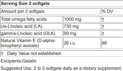 LifeLink Evening Primrose Oil | 500 mg x 100 Softgel Capsules | Gamma-Linolenic, Linoleic Acid, and Vitamin E | Gluten Free & Non-GMO | Made in The USA