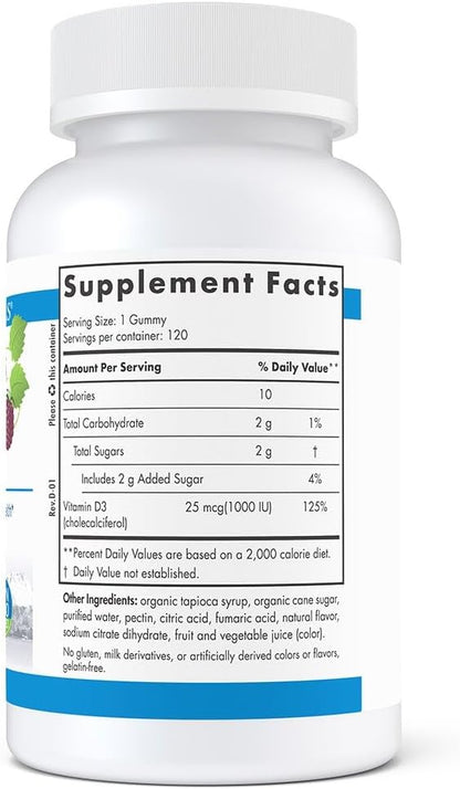 Nordic Naturals Pro Vitamin D3 Gummies, Wild Berry - 120 Gummies - 1000 IU Vitamin D3 - Great Taste - Healthy Bones, Mood & Immune System Function - Non-GMO - 120 Servings
