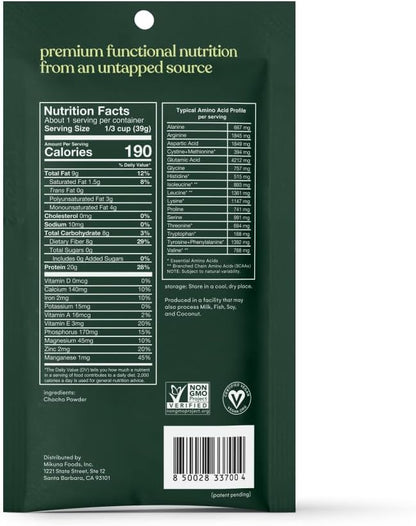 Mikuna Chocho Superfood Protein, Plant-Based Protein Powder, Travel Packs - Vegan, Gluten Free, 3g Net Carbs or Less, and Bioavailable, Non-Isolate (8 Servings, Pure Chocho)