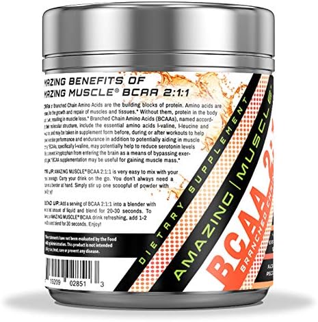 Amazing Muscle BCAA 2:1:1 Branched Chain Amino Acids Supplement | 6000 Mg Per Serving | Peach Lemonade Flavor | 30 Servings