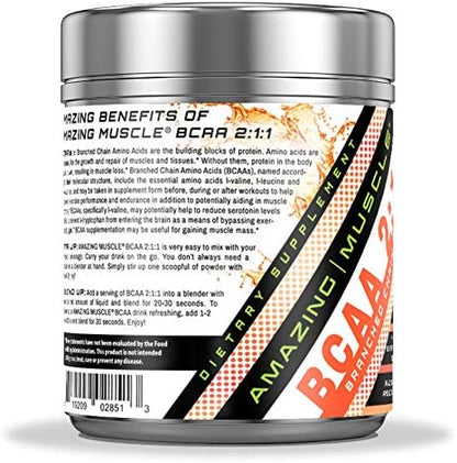 Amazing Muscle BCAA 2:1:1 Branched Chain Amino Acids Supplement | 6000 Mg Per Serving | Peach Lemonade Flavor | 30 Servings