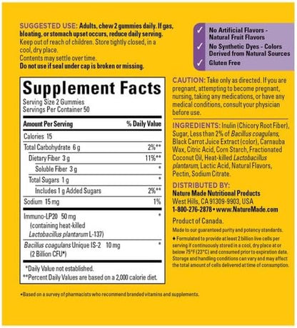 Nature Made Triple Action Biotic Gummy, 100 Gummies, Combined Prebiotic, Probiotic and PostBiotic, 50 Day Supply