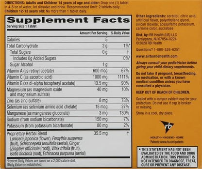 Airborne 1000mg Vitamin C with Vitamin D & Zinc, Sugar Free Multivitamin Immune Support Supplement, Antioxidants Vitamins A C & E, Very Berry Flavor, 30 Tablets (Pack of 2)