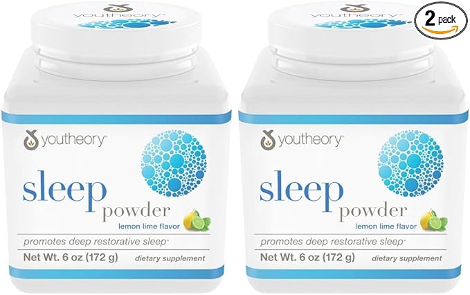 Youtheory Sleep Powder, Sleep Aid Supplement with Magnesium, Melatonin and L-Glycine, Gluten Free & Vegan, Natural Lemon-Lime Flavor, 6 Ounces - 2 Pack Bundle
