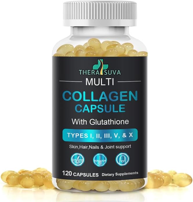 TheraSuva Complete Multi Collagen Complex – Types I, II, III, V & X + Biotin & Vitamin C – Hair, Skin, Nails & Joint Support, 2 Month Supply, 120 Softgels