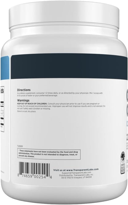 Transparent Labs Grass-Fed Collagen Peptides Powder - Collagen Powder for Women & Men, 22G Bovine Hydrolyzed Collagen Peptides Powder for Skin, Hair, Joint & Muscle Recovery - Unflavored, 30 Servings