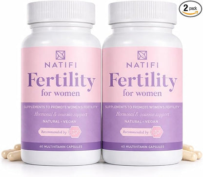 Natifi (2 Bottles Fertility Prenatal Vitamins Regulate Cycles Balance Hormones, Aid Ovulation. Conception Multivitamin for Women. 60 Caps Folic Acid, Myo Inositol, Vitex