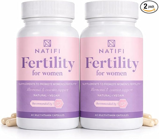 Natifi (2 Bottles Fertility Prenatal Vitamins Regulate Cycles Balance Hormones, Aid Ovulation. Conception Multivitamin for Women. 60 Caps Folic Acid, Myo Inositol, Vitex
